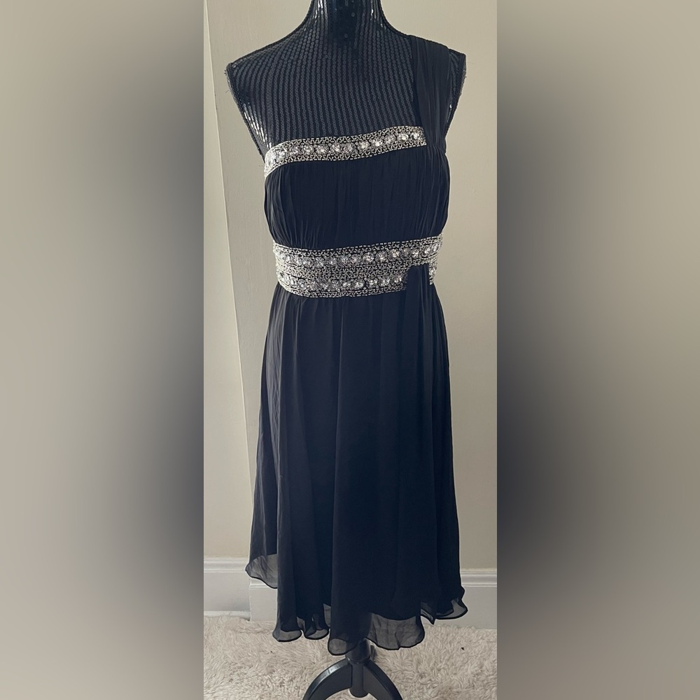 May Queen Black One Shoulder Fit and Flare Cocktail Dress Size 18